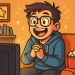 Pessoa geek feliz assistindo TV, representando a nostalgia em filmes e séries