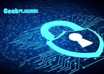 Ilustração estilo flat com ícones de privacidade digital como cadeado