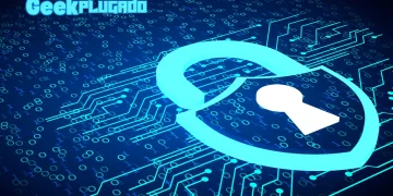 Ilustração estilo flat com ícones de privacidade digital como cadeado